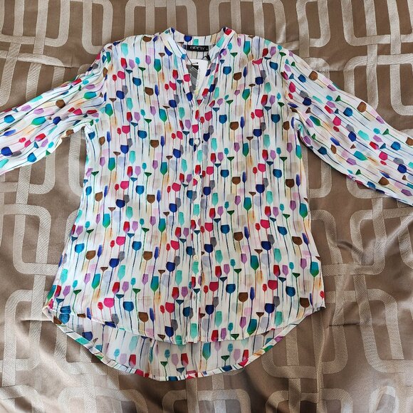 APNY NEW YORK WATERCOLOR WINE GLASS PRINT WOMAN'S BLOUSE SIZE S - Picture 9 of 11